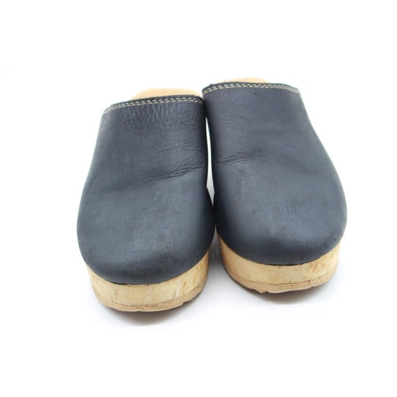 VTG Tano Womens Suki Leather Platform Wood Clogs Black Made In Spain Size 8 - Picture 4 of 7